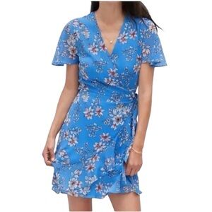 2/$30 Banana Republic - Blue Floral Mini Short Sleeve Wrap Dress